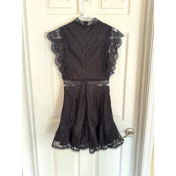 Hello Molly Black Lace Mini Dress Ruffle Cut Out Flutter Sleeves LBD NEW 2 Date - Picture 3 of 12
